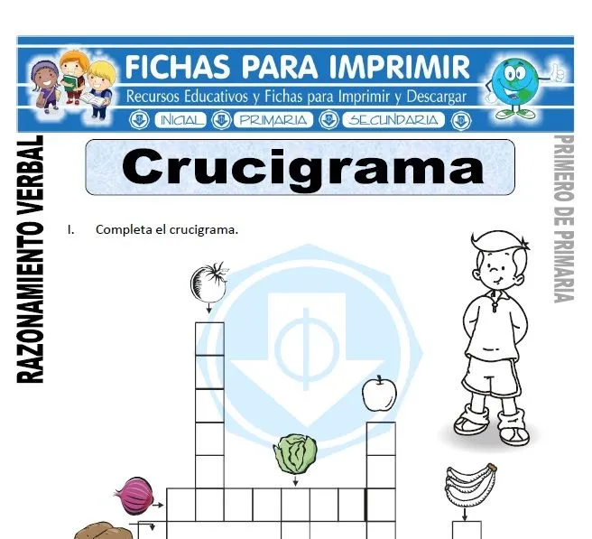 Crucigrama para Primero de Primaria - Fichas para Imprimir Crucigrama para Primero de Primaria - Fichas para Imprimir
