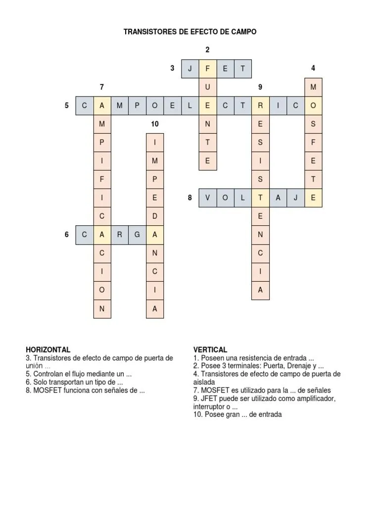 Crucigrama Transistores de Efecto de Campo | PDF | Transistor de efecto de campo | Transistor Crucigrama Transistores de Efecto de Campo | PDF | Transistor de efecto de campo | Transistor