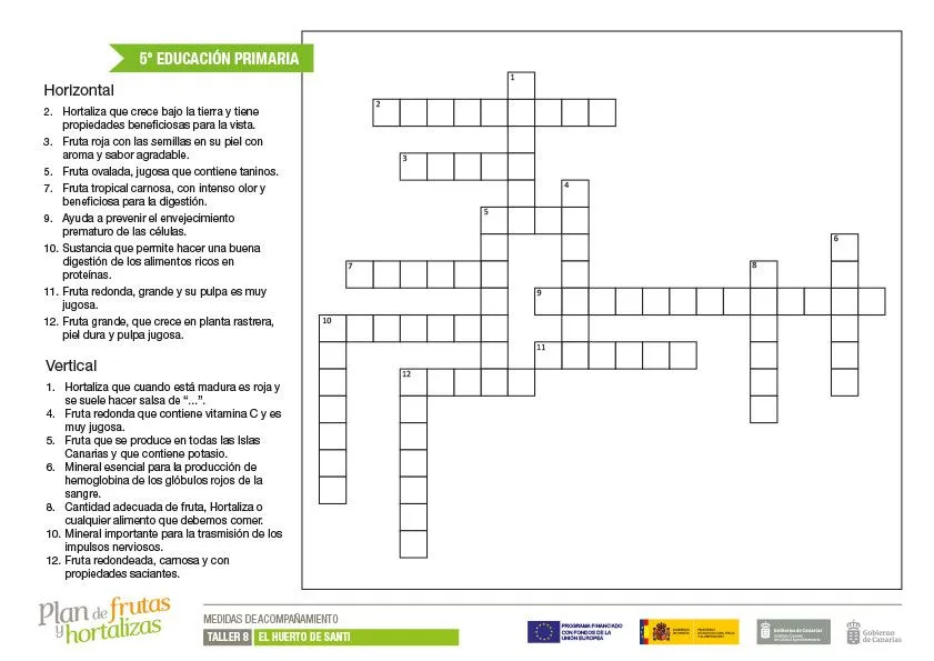 Crucigramas 5º EP – Plan de Frutas y Hortalizas Crucigramas 5º EP – Plan de Frutas y Hortalizas