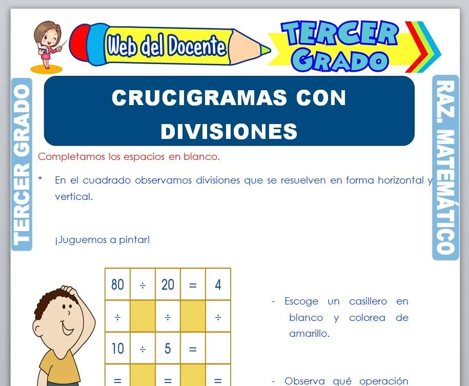 Crucigramas con Divisiones para Tercer Grado de Primaria Crucigramas con Divisiones para Tercer Grado de Primaria