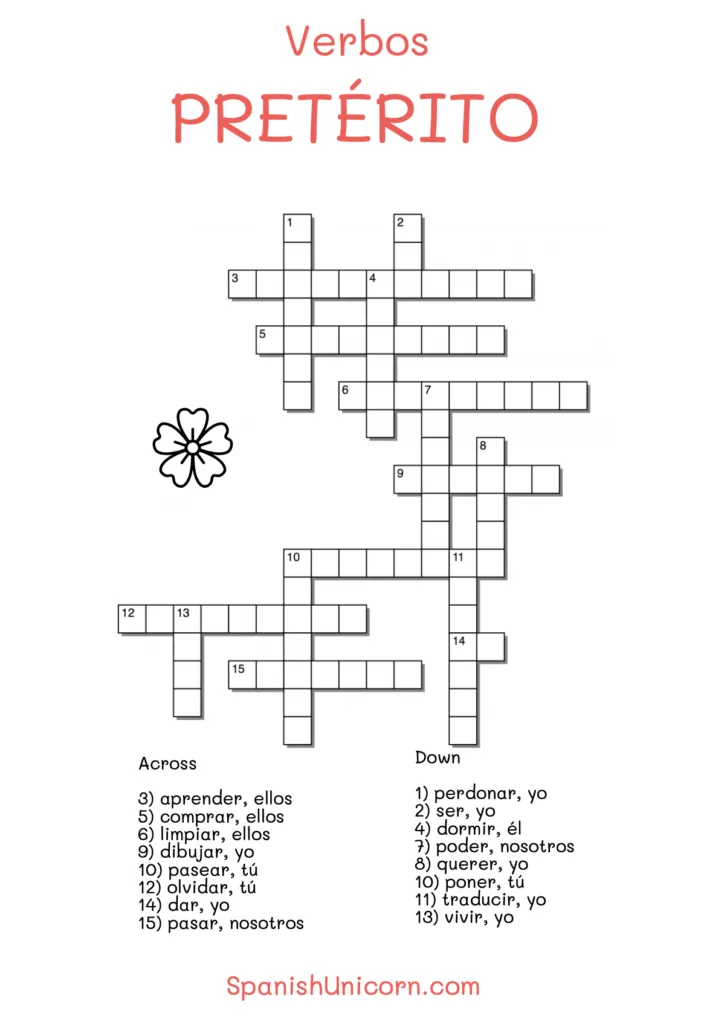 Crucigramas en español para imprimir: verbos -312. -