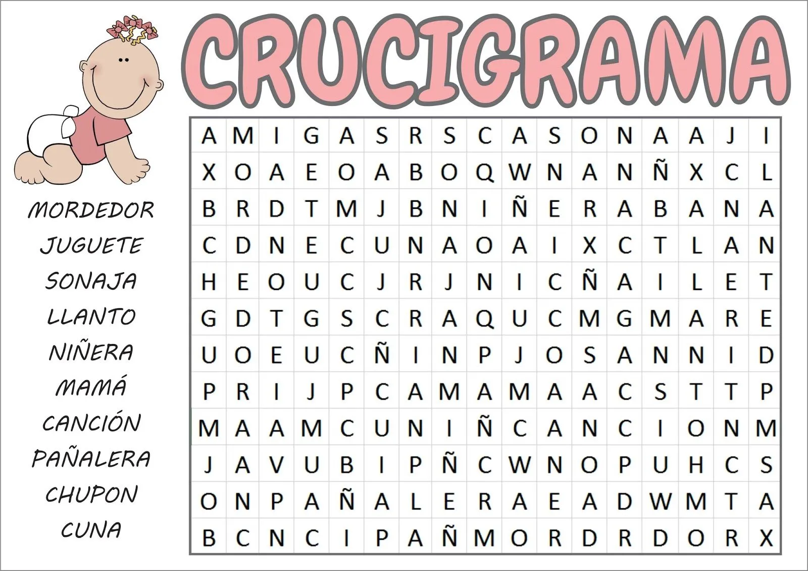 Crucigramas │ Juegos para Baby Shower para imprimir | Juegos de Baby Shower