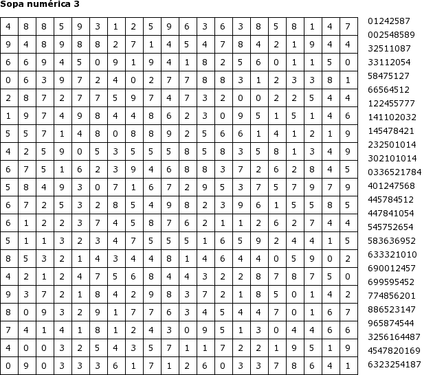 Sopa de numeros dificiles para imprimir - Imagui