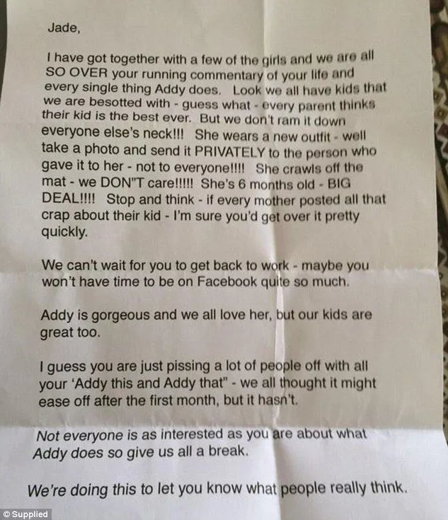 La cruel carta a una madre para que deje de hablar de su hija ... La cruel carta a una madre para que deje de hablar de su hija ...