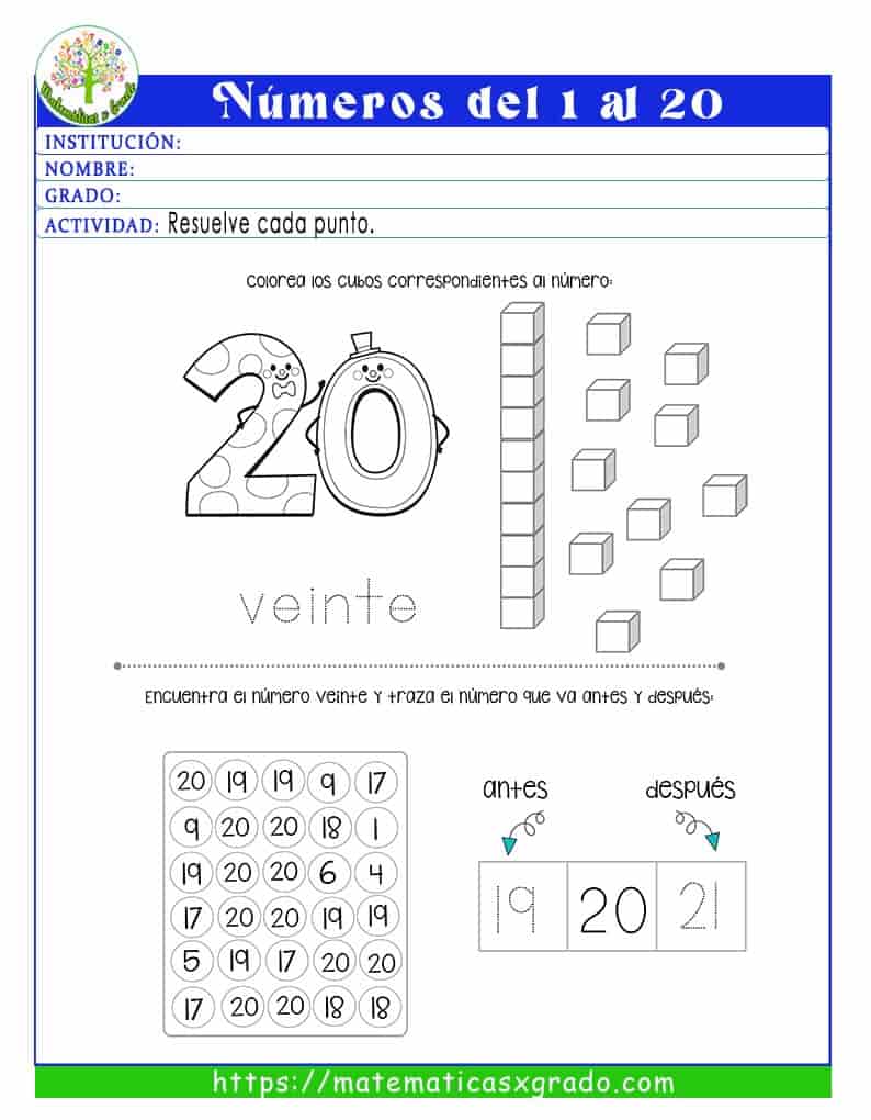 Cuadernillo con ejercicios para aprender los números del 1 al 20 Cuadernillo con ejercicios para aprender los números del 1 al 20