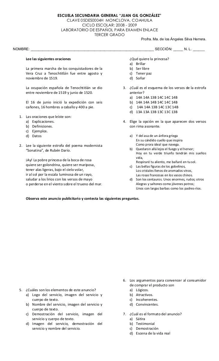 Cuadernillo de Ejercicios para Español. 3er. Grado. Cuadernillo de Ejercicios para Español. 3er. Grado.