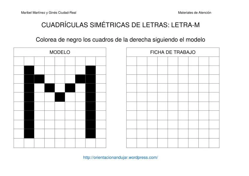 Cuaderno de atención.- Letras simétricas en cuadrículas izq y dcha ... Cuaderno de atención.- Letras simétricas en cuadrículas izq y dcha ...