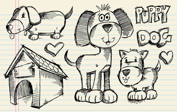Cuaderno doodle bosquejo cachorro perro vector ilustración ...