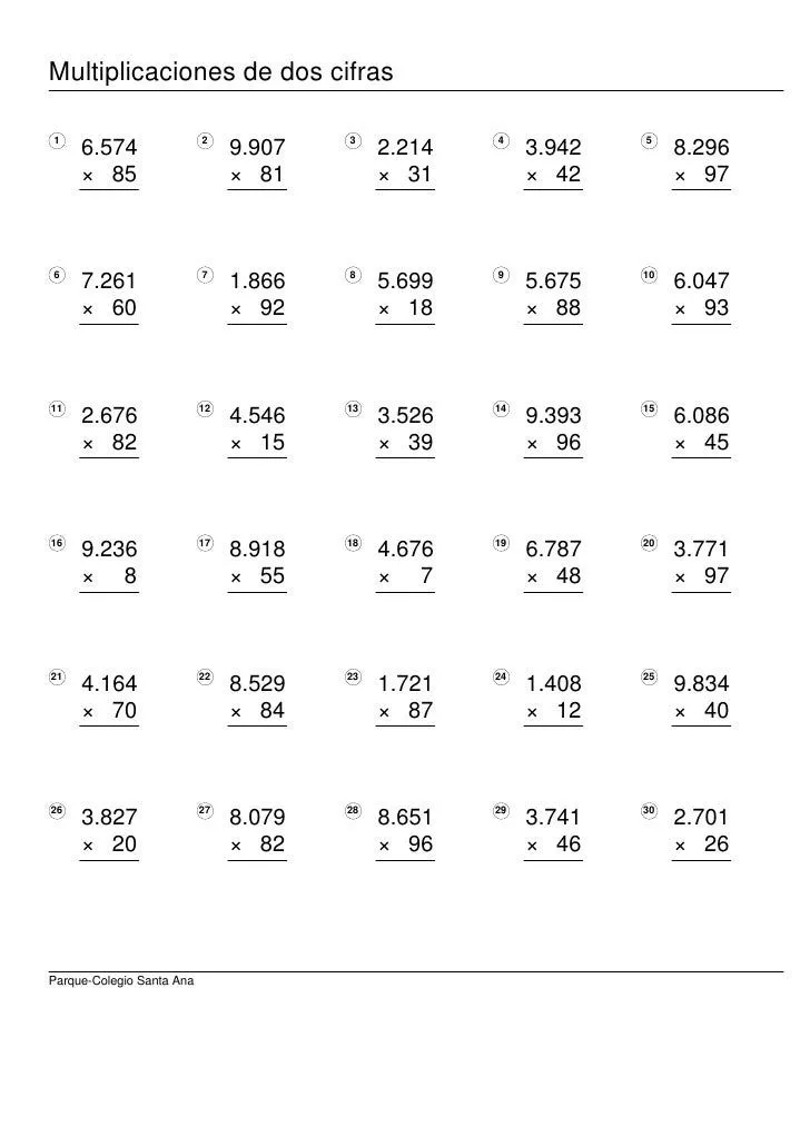 Cuaderno de multiplicaciones por una y dos cifras Cuaderno de multiplicaciones por una y dos cifras