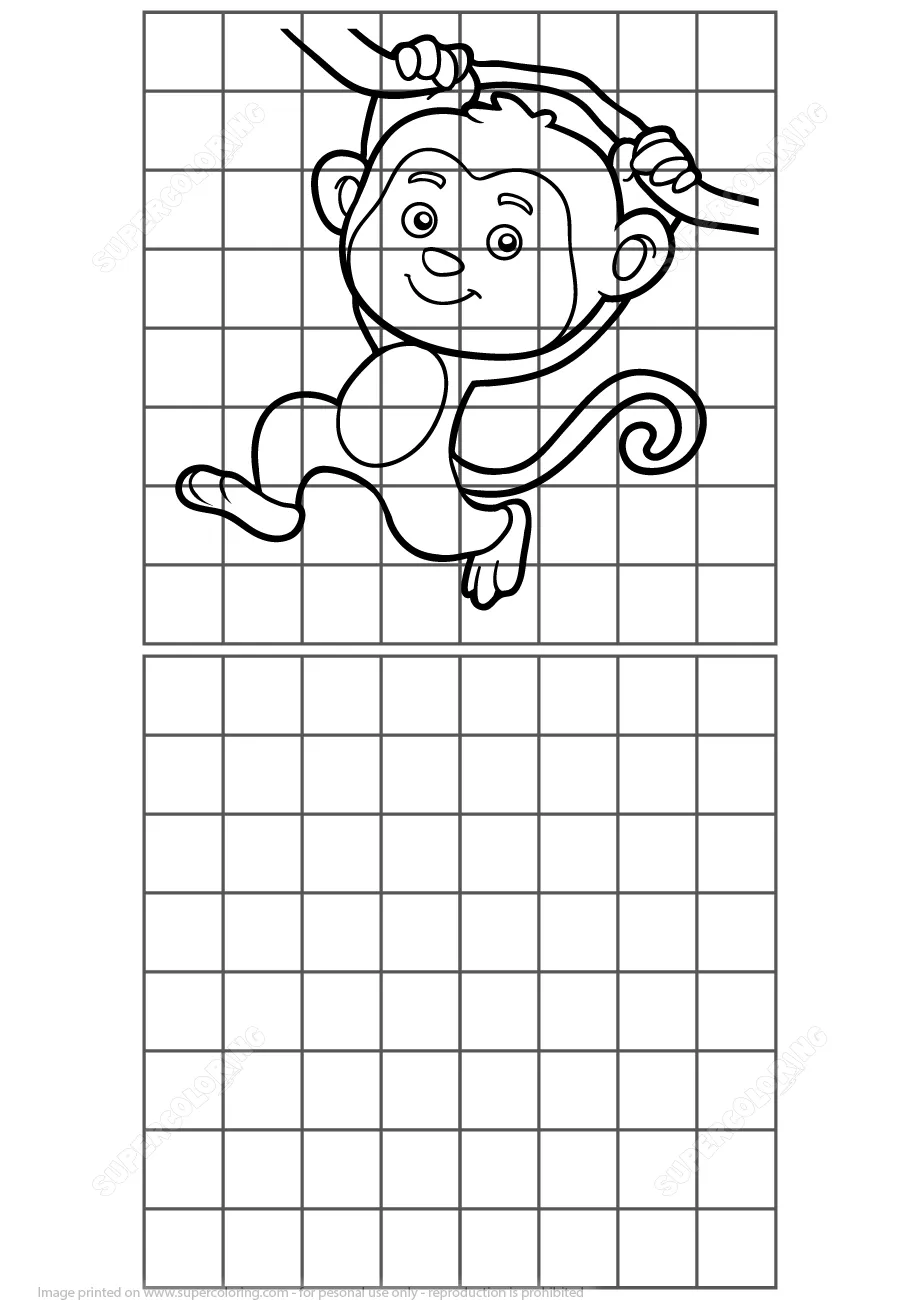 Cuadrícula para Copiar Dibujo de Mono | Juegos de enigmas para niños Cuadrícula para Copiar Dibujo de Mono | Juegos de enigmas para niños