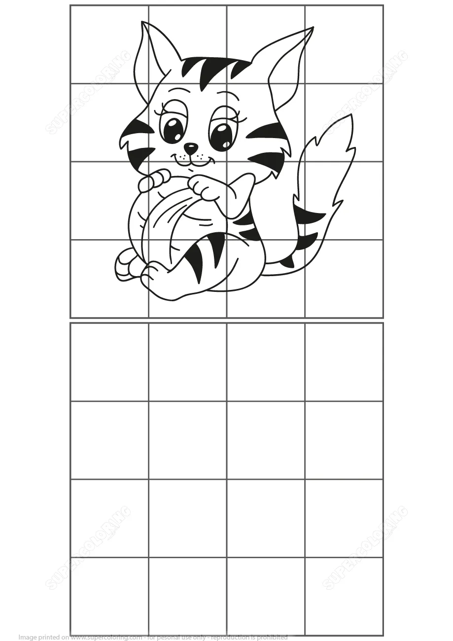 Cuadrícula para Dibujar un Gato | Juegos de enigmas para niños Cuadrícula para Dibujar un Gato | Juegos de enigmas para niños