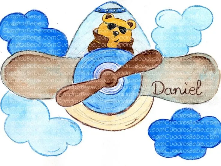 Cuadro bebe dibujos infantiles con un oso pilotando un avión de ...