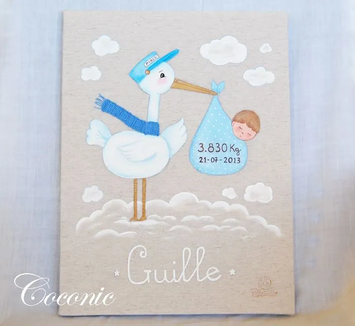 Cuadro de una cigüeña para Guille, un bebé recién llegado de París ... Cuadro de una cigüeña para Guille, un bebé recién llegado de París ...