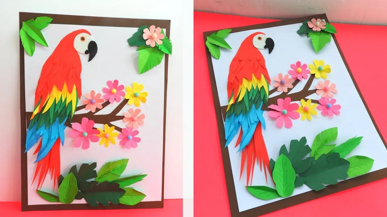 CUADRO DECORATIVO Guacamaya con cartulina y papel iris - YouTube CUADRO DECORATIVO Guacamaya con cartulina y papel iris - YouTube
