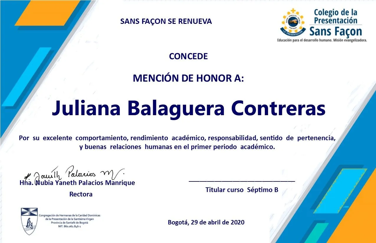 CUADRO DE HONOR - Colegio de la Presentación Sans Façon - Bienvenidos