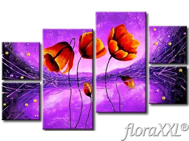 Cuadro en lienzo Amapolas - flores en fondo violeta | 038 Cuadros ...