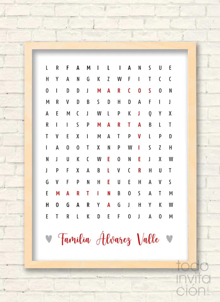 ▷ Cuadro Personalizado Familiar "Sopa de letras" - Todoinvitacion