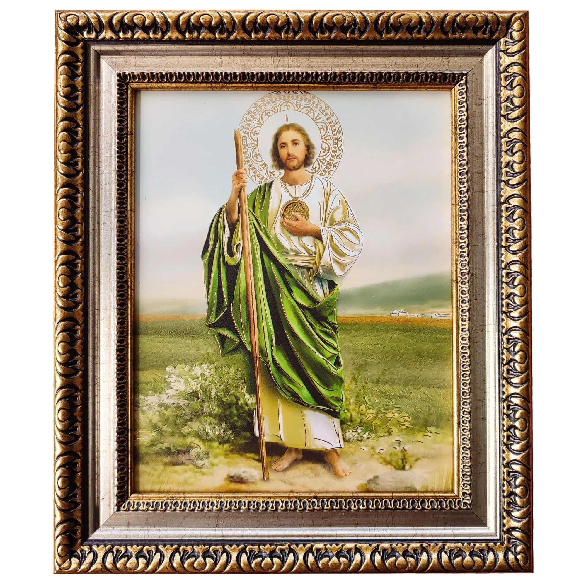 Cuadro San Judas Tadeo, Cuadro Enmarcado de San Juditas 11 x 13 pulgadas  (28x33cm), Regalo Católico