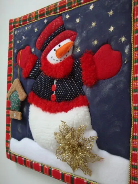 Cuadro hecho con la técnica patchwork sin aguja, muñeco de nieve ... Cuadro hecho con la técnica patchwork sin aguja, muñeco de nieve ...