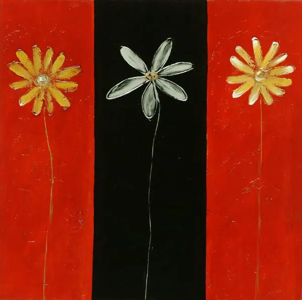 ... , cuadros de flores y plantas, Tres flores sobre fondo rojo y negro ... , cuadros de flores y plantas, Tres flores sobre fondo rojo y negro