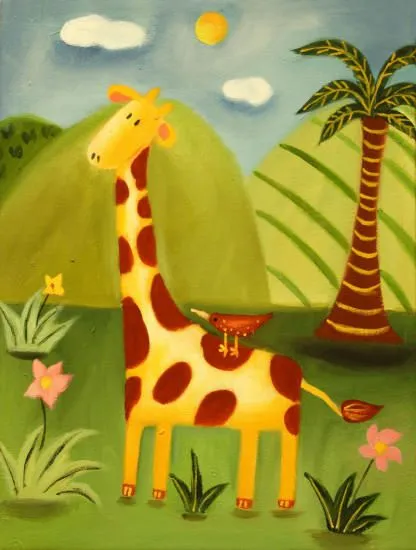 Cuadros modernos, cuadros infantiles, Jirafa en la selva