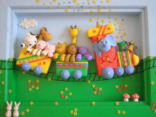 Cuadros infantiles en porcelana.: Tren de Animales Cuadros infantiles en porcelana.: Tren de Animales