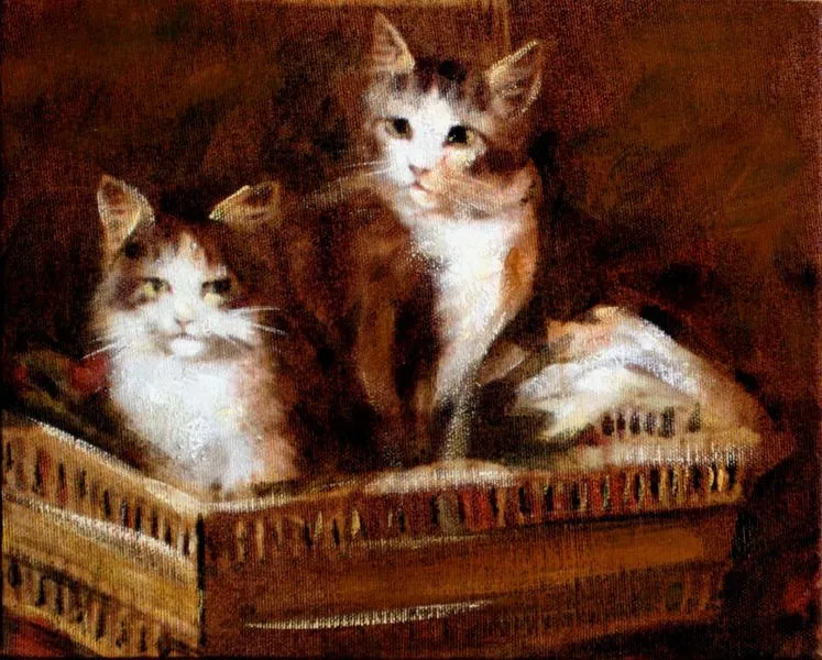 Cuadros modernos, cuadros de animales, Gatitos en su cesta Cuadros modernos, cuadros de animales, Gatitos en su cesta