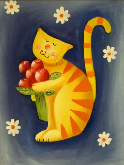 Cuadros modernos, cuadros infantiles, Gatito con ramo de rosas Cuadros modernos, cuadros infantiles, Gatito con ramo de rosas