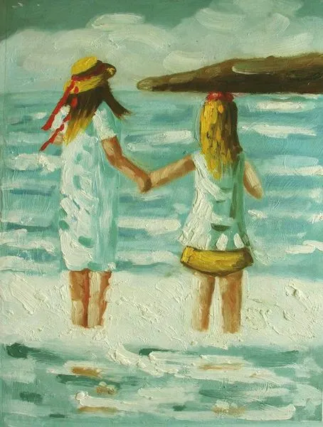 Cuadros modernos, cuadros marinas, XI-Coleccion niños en la playa