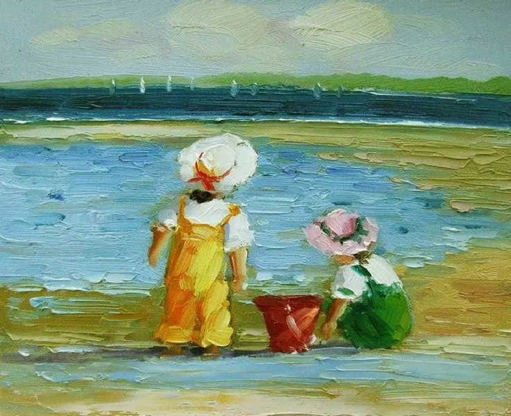 Cuadros modernos, cuadros marinas, XV-Coleccion niños en la playa