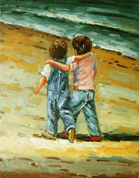 Cuadros modernos, cuadros marinas, XXV-Coleccion niños en la playa