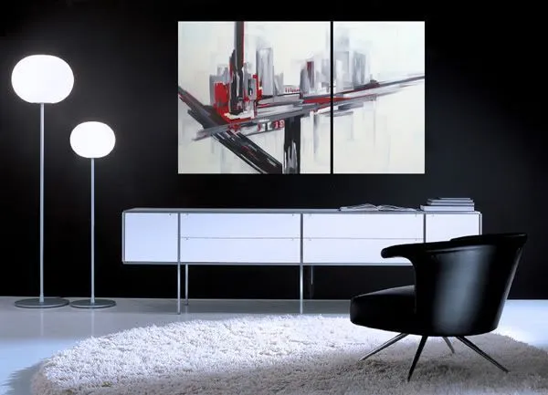 Cuadros Modernos al Oleo Diptico en Blanco, Negro y Rojo | Ideas ...