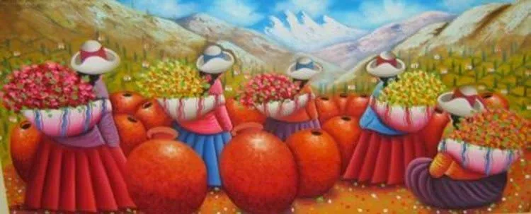 Cuadros Modernos Pinturas : Coloridos Cuadros de Campesinas ... Cuadros Modernos Pinturas : Coloridos Cuadros de Campesinas ...