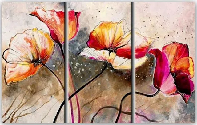Cuadros Modernos Pinturas : Cuadros Tripticos en Flores Cuadros Modernos Pinturas : Cuadros Tripticos en Flores
