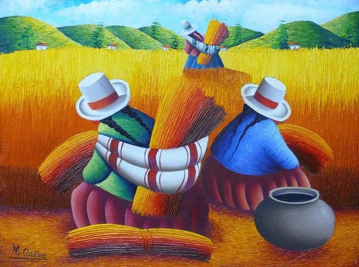 Cuadros Modernos con Recogedoras de Flores Pinturas de Cholas del ... Cuadros Modernos con Recogedoras de Flores Pinturas de Cholas del ...