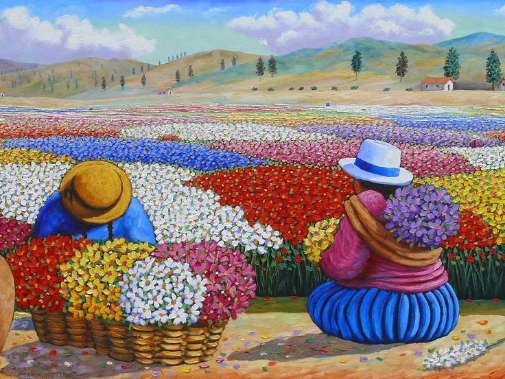 Cuadros Modernos con Recogedoras de Flores Pinturas de Cholas del ... Cuadros Modernos con Recogedoras de Flores Pinturas de Cholas del ...