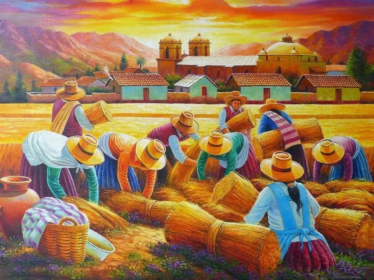 Cuadros Modernos con Recogedoras de Flores Pinturas de Cholas del ... Cuadros Modernos con Recogedoras de Flores Pinturas de Cholas del ...