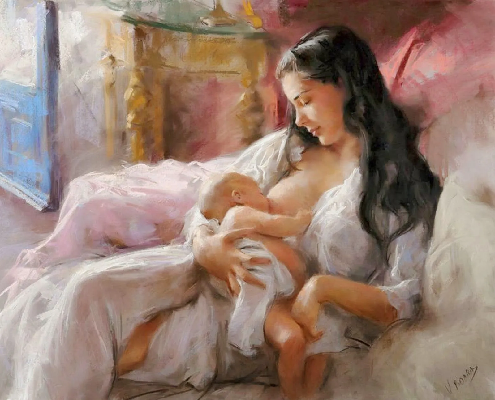 Cuadros al Óleo de Madres con Niños en Brazos (Maternidad ...