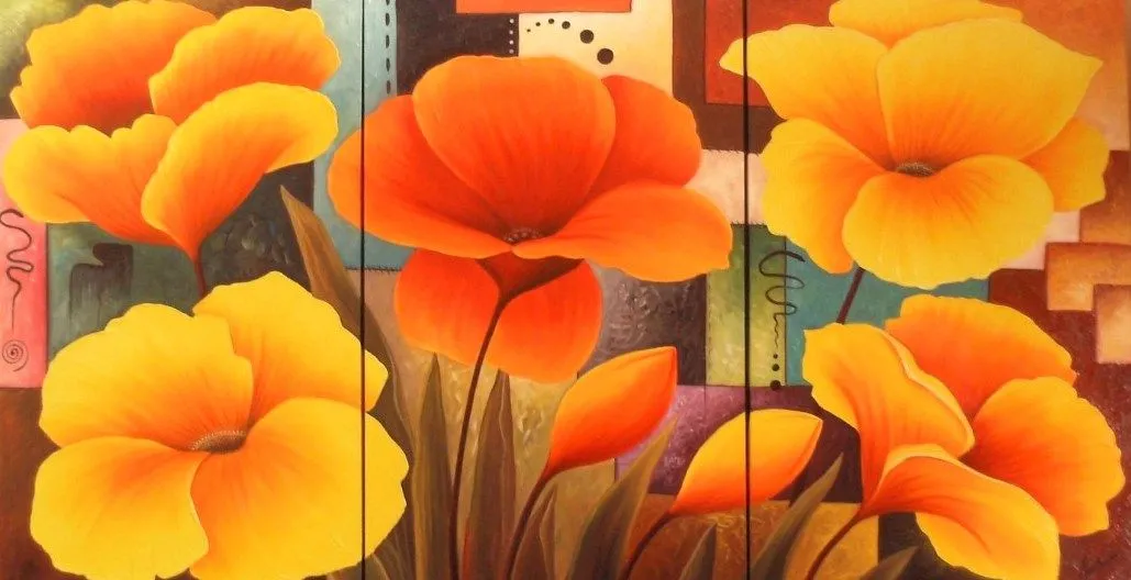 Cuadros trípticos de flores modernas | Bodegones y Paisajes ...