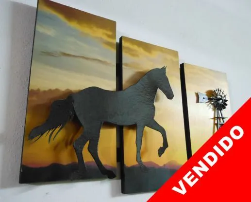 COMPRA VENTA ROSARIO: CUADRO TRIPTICO CON RELIEVE - CAMPO COMPRA VENTA ROSARIO: CUADRO TRIPTICO CON RELIEVE - CAMPO
