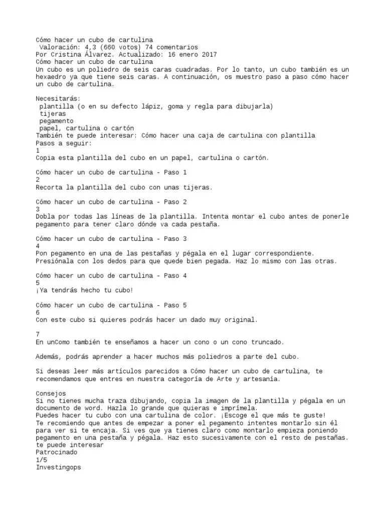 Como Hacer Cubos en Cartulina | PDF