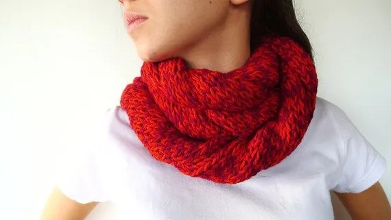 Cuello bufanda granate y naranja. Bufandas cuellos por KEENbyAM