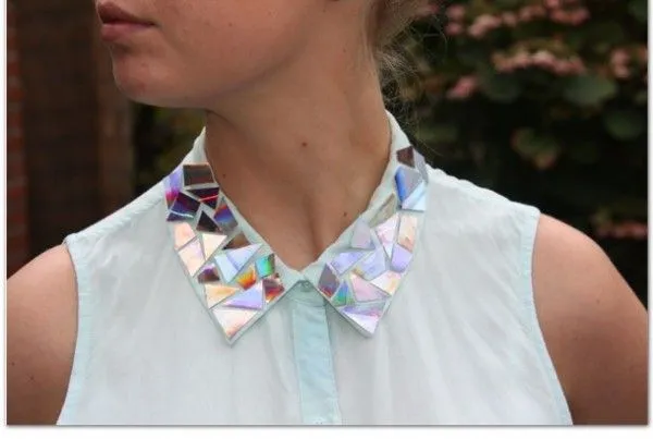 Cuello de camisa decorado con cds - Guía de MANUALIDADES