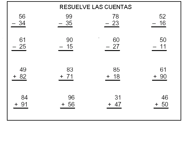 Cuentas de sumas y restas - Imagui