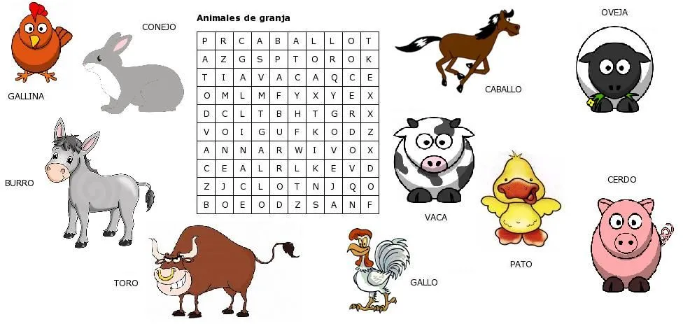 TE CUENTO UN CUENTO: Sopa de letras (Animales de la granja) TE CUENTO UN CUENTO: Sopa de letras (Animales de la granja)