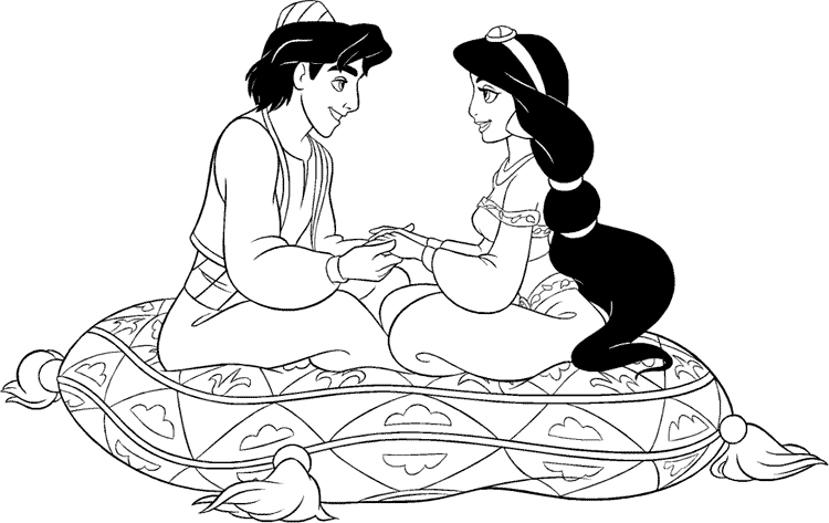 Cuentos infantiles: Aladdin y Jasmine para colorear. Dibujos para ...