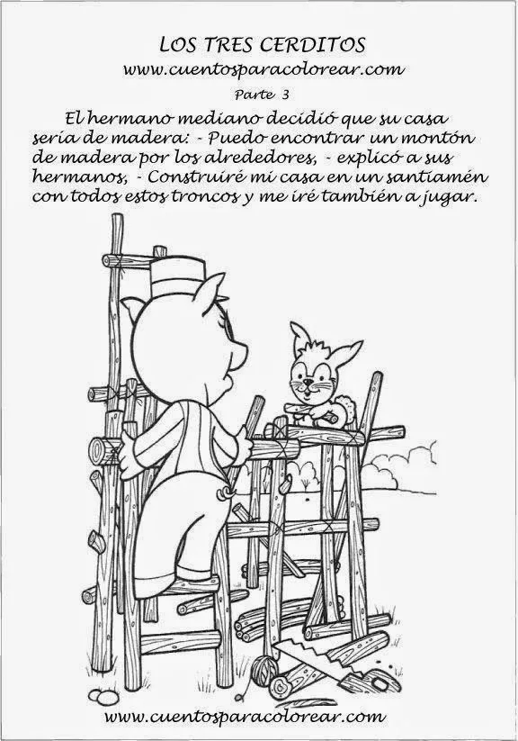Cuentos infantiles: Dibujos para colorear a los tres cerditos y el ... Cuentos infantiles: Dibujos para colorear a los tres cerditos y el ...