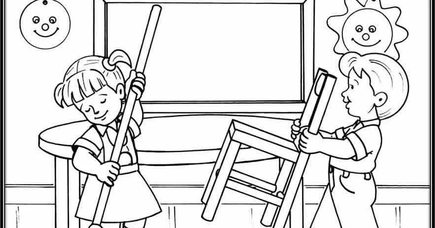 CuentosDeDonCoco.Com: NIÑOS LIMPIANDO SU SALÓN PARA COLOREAR