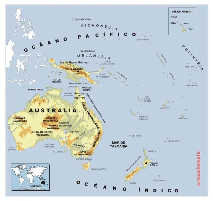 Mapa fisico de oceania - Imagui