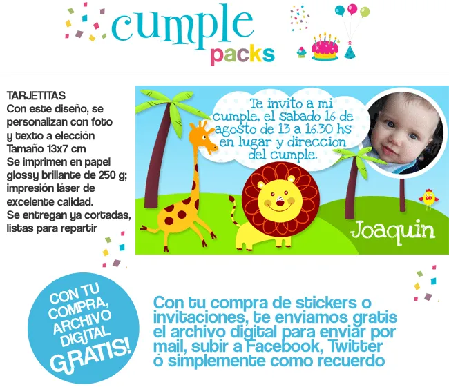 Cumple Packs: Animales de la selva. Tarjetitas, stickers e imanes ... Cumple Packs: Animales de la selva. Tarjetitas, stickers e imanes ...